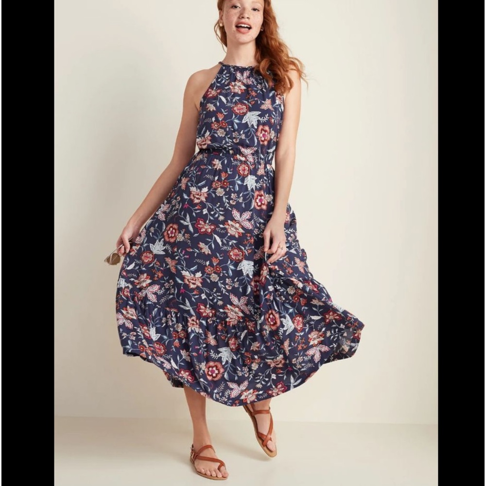 Old Navy Waist Defined Braided Strap Maxi Dress Floral Print Large